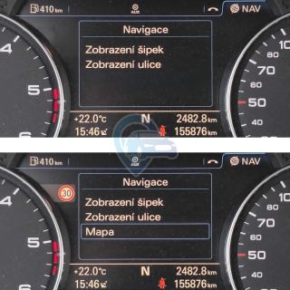 Softwarová úprava originální navigace Audi MMI 3G Plus po které navigace umožní zobrazit mapy v palubním počítači budíků....